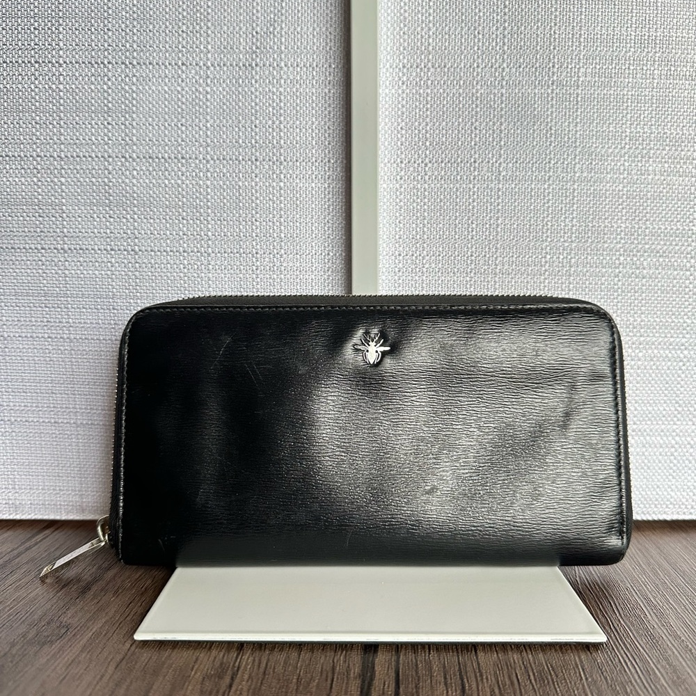 Christian Dior Smooth Leather Full Zip Around Large Wallet, Black, EUC